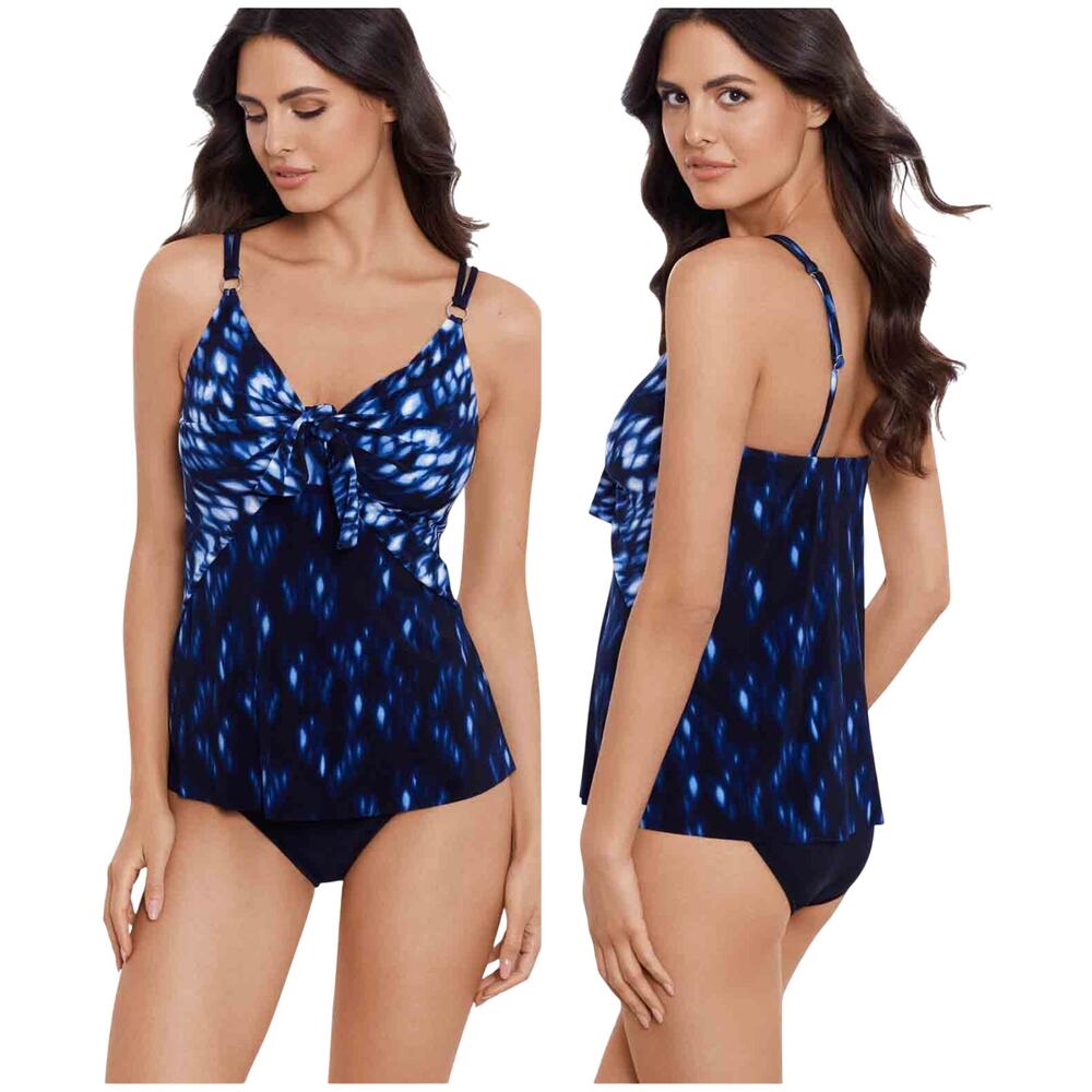Magicsuit NWT Akikio Tankini Top Indio Blue Black Sz 16 Wireless Bra Adjustable